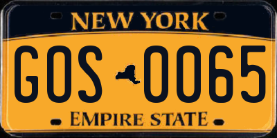 NY license plate GOS0065