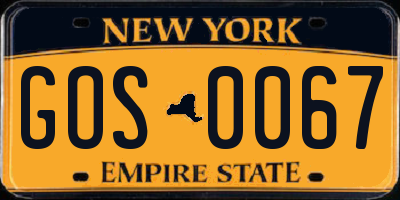 NY license plate GOS0067