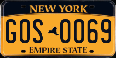 NY license plate GOS0069