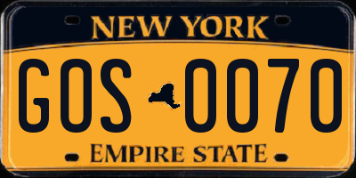 NY license plate GOS0070