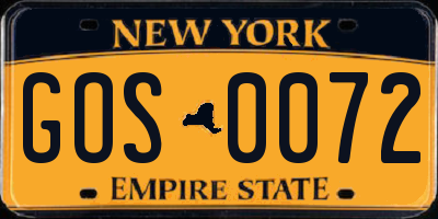NY license plate GOS0072