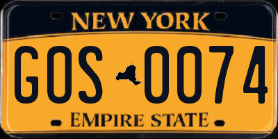 NY license plate GOS0074