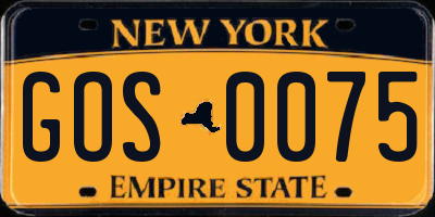NY license plate GOS0075
