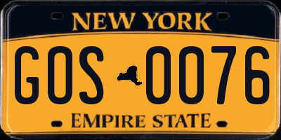 NY license plate GOS0076