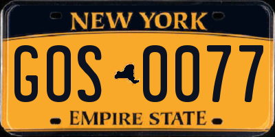 NY license plate GOS0077