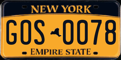 NY license plate GOS0078