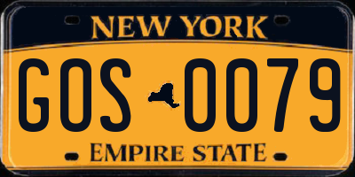 NY license plate GOS0079
