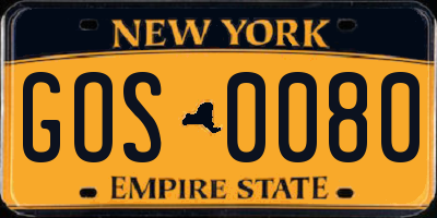 NY license plate GOS0080