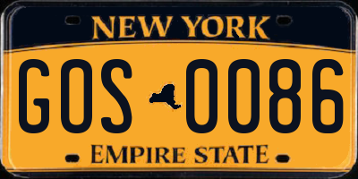 NY license plate GOS0086