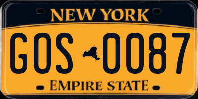 NY license plate GOS0087