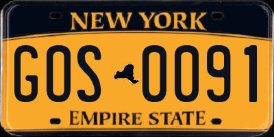 NY license plate GOS0091