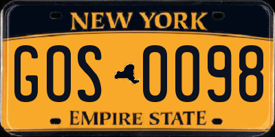 NY license plate GOS0098