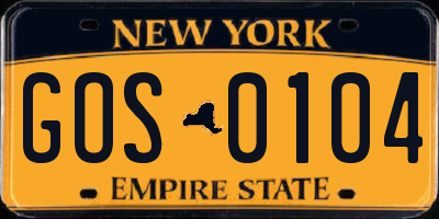 NY license plate GOS0104