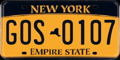 NY license plate GOS0107