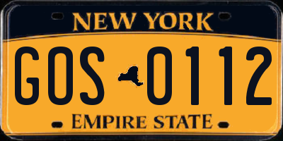 NY license plate GOS0112