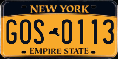 NY license plate GOS0113