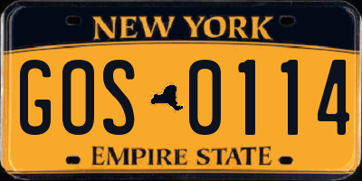 NY license plate GOS0114