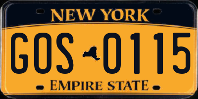NY license plate GOS0115