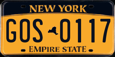 NY license plate GOS0117