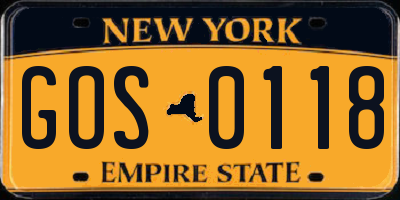 NY license plate GOS0118