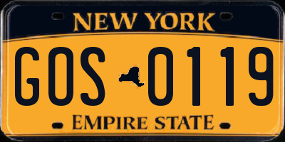 NY license plate GOS0119