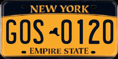 NY license plate GOS0120