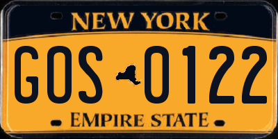 NY license plate GOS0122
