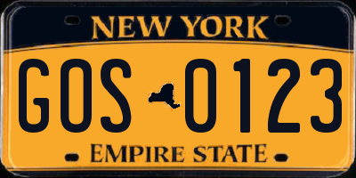 NY license plate GOS0123