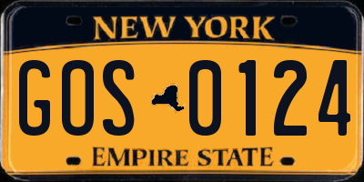NY license plate GOS0124
