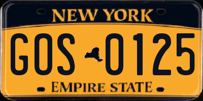 NY license plate GOS0125