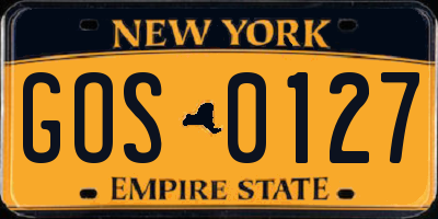 NY license plate GOS0127