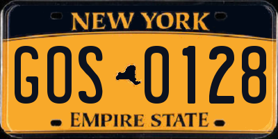 NY license plate GOS0128