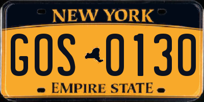 NY license plate GOS0130