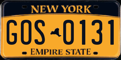 NY license plate GOS0131