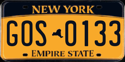 NY license plate GOS0133