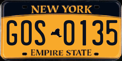 NY license plate GOS0135