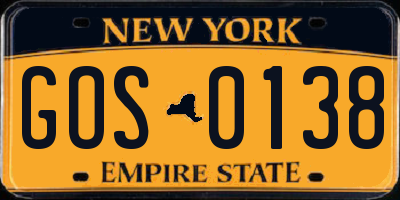 NY license plate GOS0138