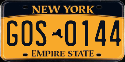 NY license plate GOS0144
