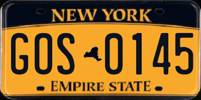 NY license plate GOS0145