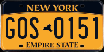 NY license plate GOS0151