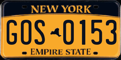 NY license plate GOS0153
