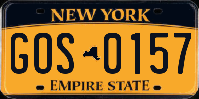 NY license plate GOS0157