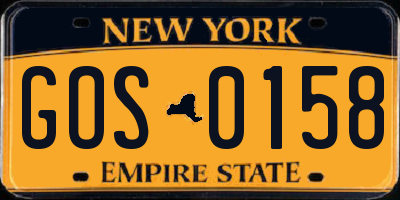 NY license plate GOS0158