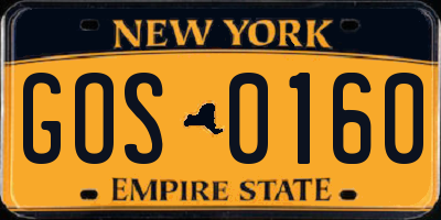 NY license plate GOS0160