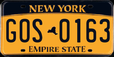 NY license plate GOS0163