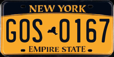 NY license plate GOS0167