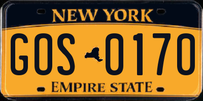 NY license plate GOS0170