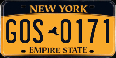 NY license plate GOS0171