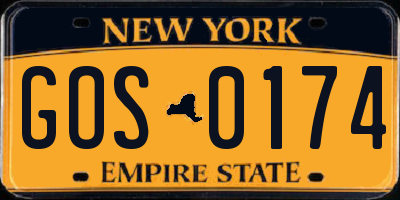 NY license plate GOS0174