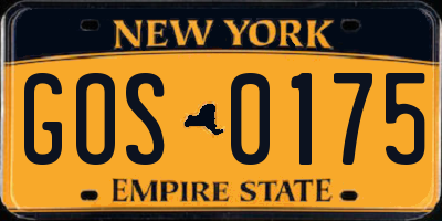 NY license plate GOS0175